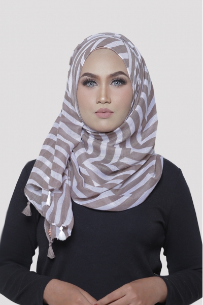 ARABIC PASHMINA WIDE SHAWL - STRIPES BROWN